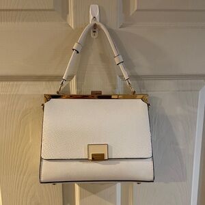 Sophisticated White Satchel with Gold Accents